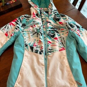Spyder Kids Aqua and White Patterned Ski Jacket